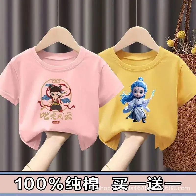 Pure Cotton Nezha Boys Girls Short Sleeve T-Shirt - Image 15