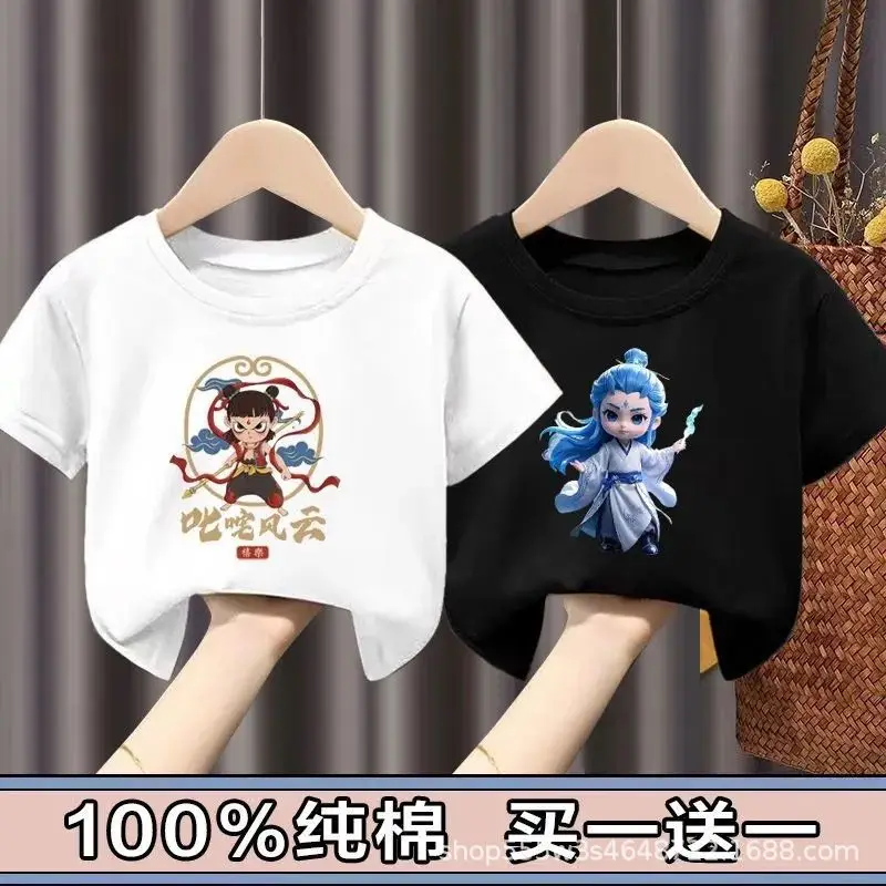 Pure Cotton Nezha Boys Girls Short Sleeve T-Shirt - Image 16