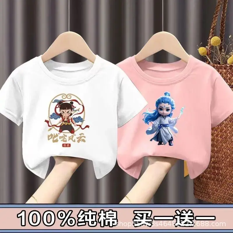Pure Cotton Nezha Boys Girls Short Sleeve T-Shirt - Image 18