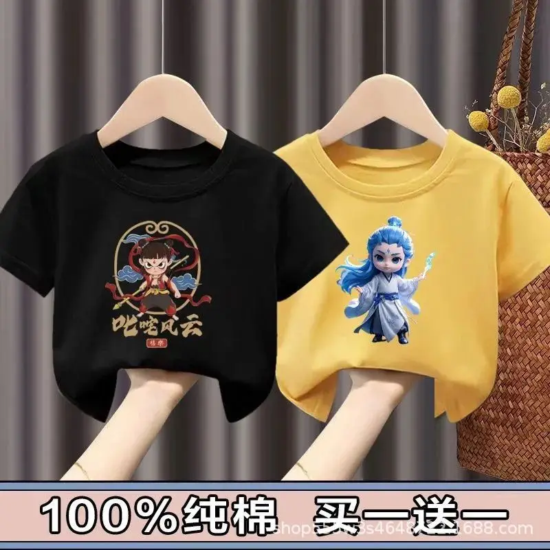 Pure Cotton Nezha Boys Girls Short Sleeve T-Shirt - Image 19