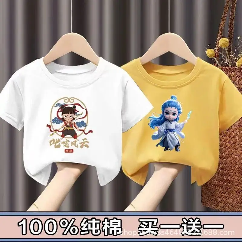 Pure Cotton Nezha Boys Girls Short Sleeve T-Shirt - Image 20