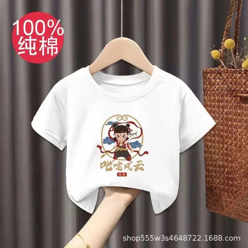 Pure Cotton Nezha Boys Girls Short Sleeve T-Shirt - Image 22