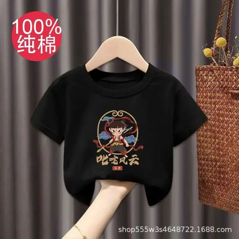 Pure Cotton Nezha Boys Girls Short Sleeve T-Shirt - Image 23