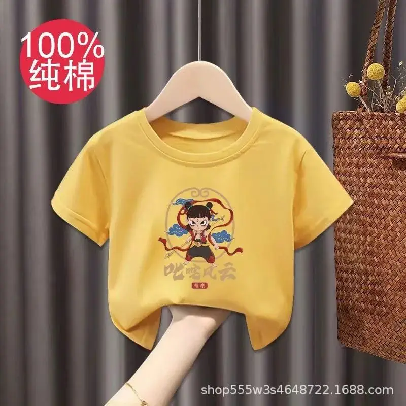 Pure Cotton Nezha Boys Girls Short Sleeve T-Shirt - Image 24