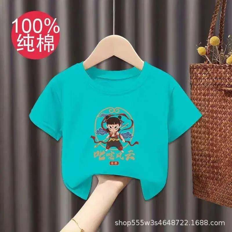 Pure Cotton Nezha Boys Girls Short Sleeve T-Shirt - Image 26