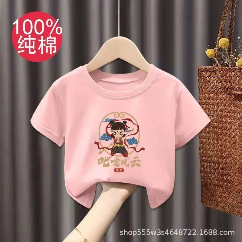 Pure Cotton Nezha Boys Girls Short Sleeve T-Shirt - Image 27