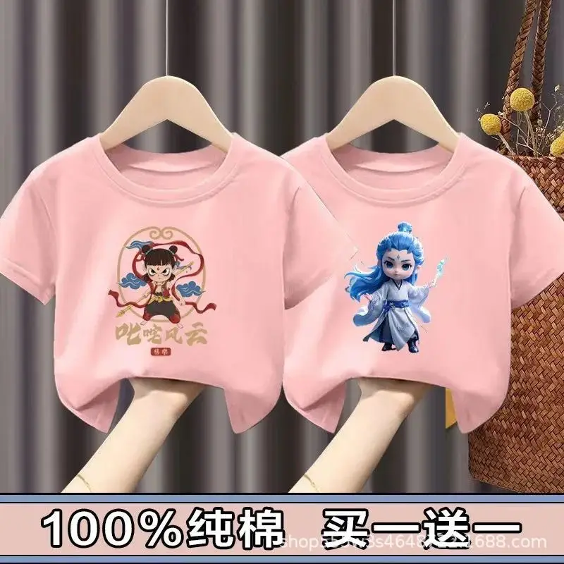 Pure Cotton Nezha Boys Girls Short Sleeve T-Shirt - Image 3