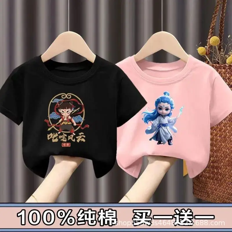 Pure Cotton Nezha Boys Girls Short Sleeve T-Shirt - Image 5