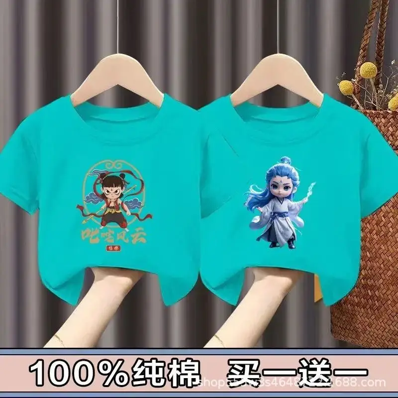 Pure Cotton Nezha Boys Girls Short Sleeve T-Shirt - Image 6