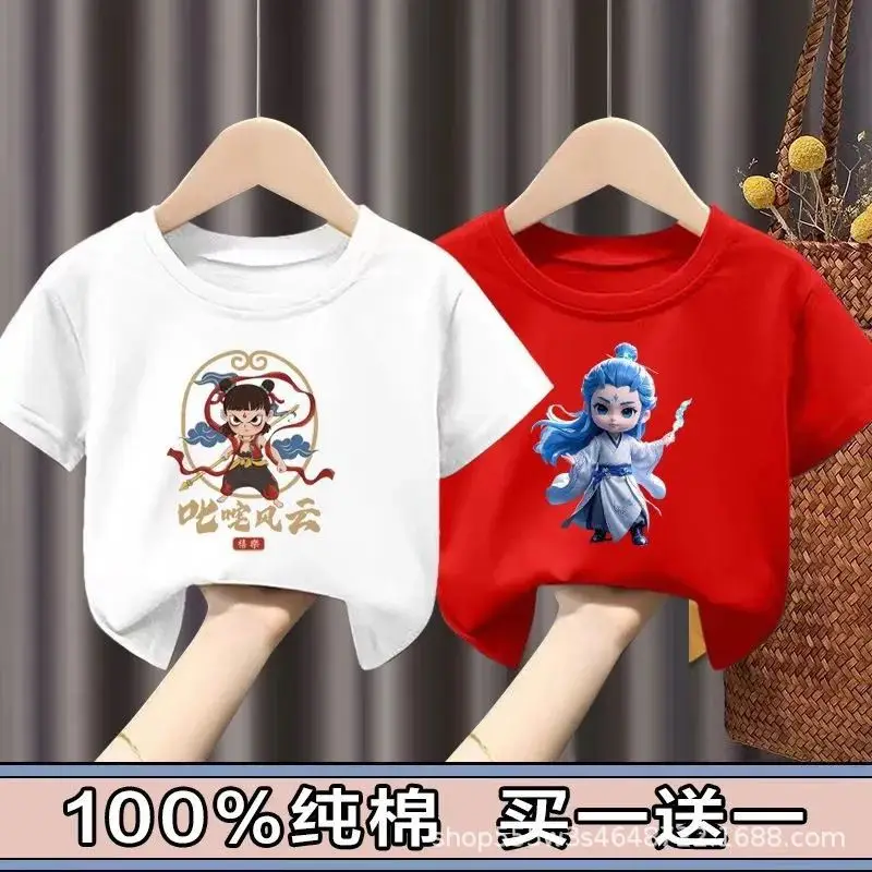 Pure Cotton Nezha Boys Girls Short Sleeve T-Shirt - Image 7