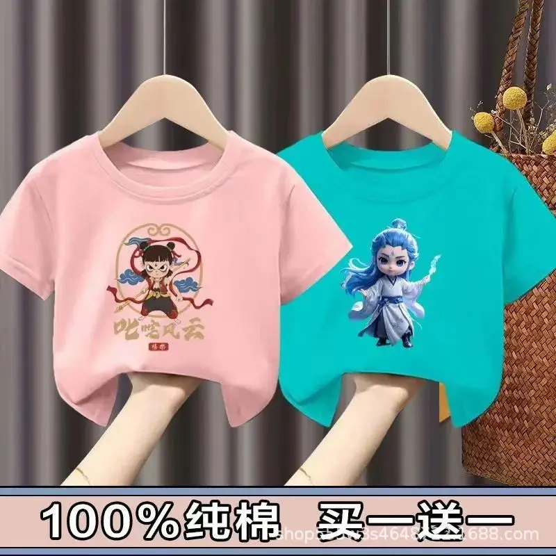 Pure Cotton Nezha Boys Girls Short Sleeve T-Shirt - Image 8