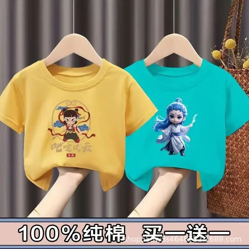 Pure Cotton Nezha Boys Girls Short Sleeve T-Shirt - Image 9