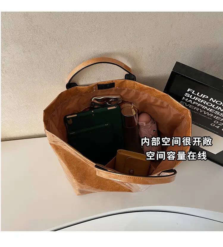 Vintage Brown Large Capacity Tote Bag for Women — feature 8