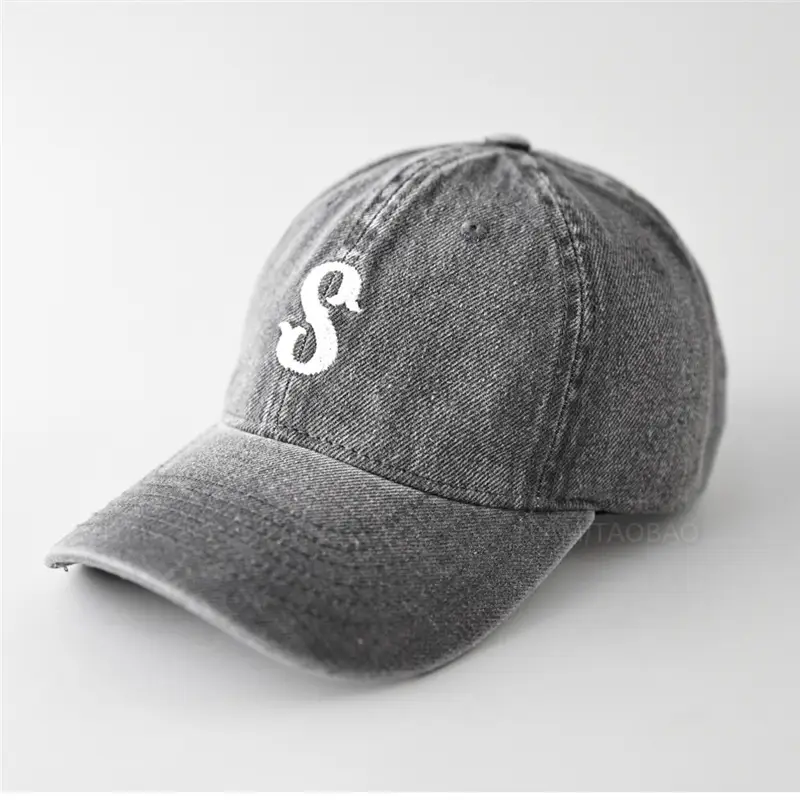 Men Blue Denim Baseball Cap with Letter S