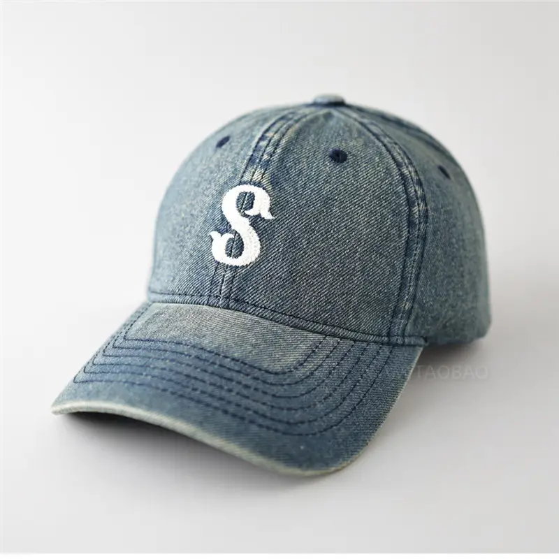 Men Blue Denim Baseball Cap with Letter S