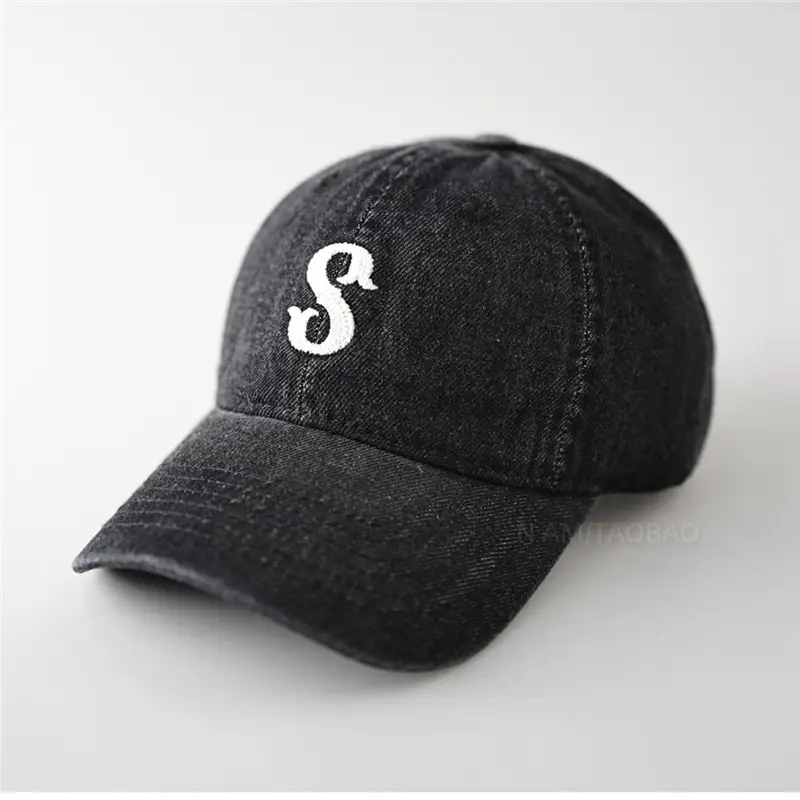 Men Blue Denim Baseball Cap with Letter S