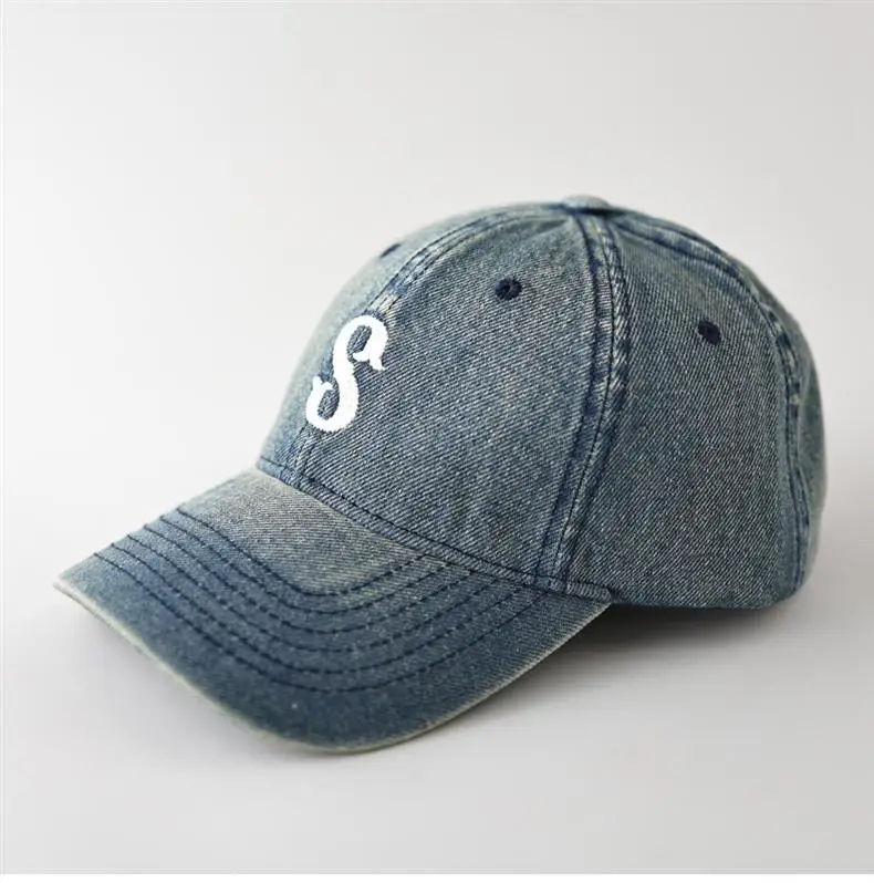 Men Blue Denim Baseball Cap with Letter S — feature 10