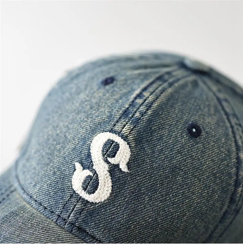 Men Blue Denim Baseball Cap with Letter S — feature 11