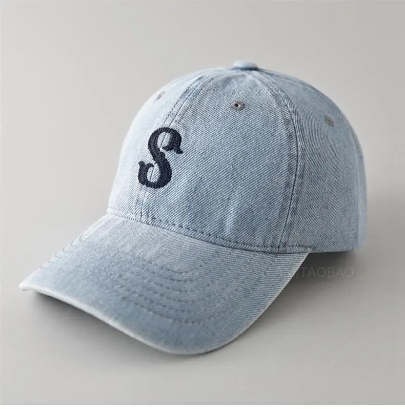 Men Blue Denim Baseball Cap with Letter S — feature 2