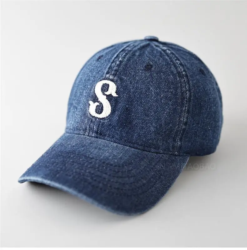 Men Blue Denim Baseball Cap with Letter S — feature 3