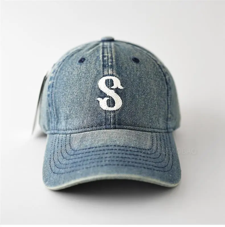Men Blue Denim Baseball Cap with Letter S — feature 5
