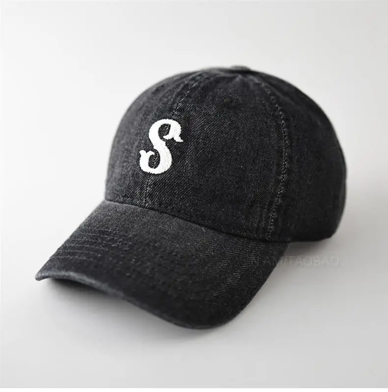 Men Blue Denim Baseball Cap with Letter S — feature 6