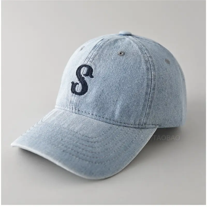Men Blue Denim Baseball Cap with Letter S
