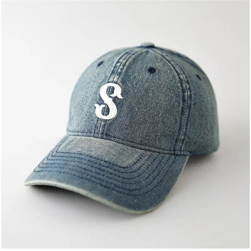 Men Blue Denim Baseball Cap with Letter S