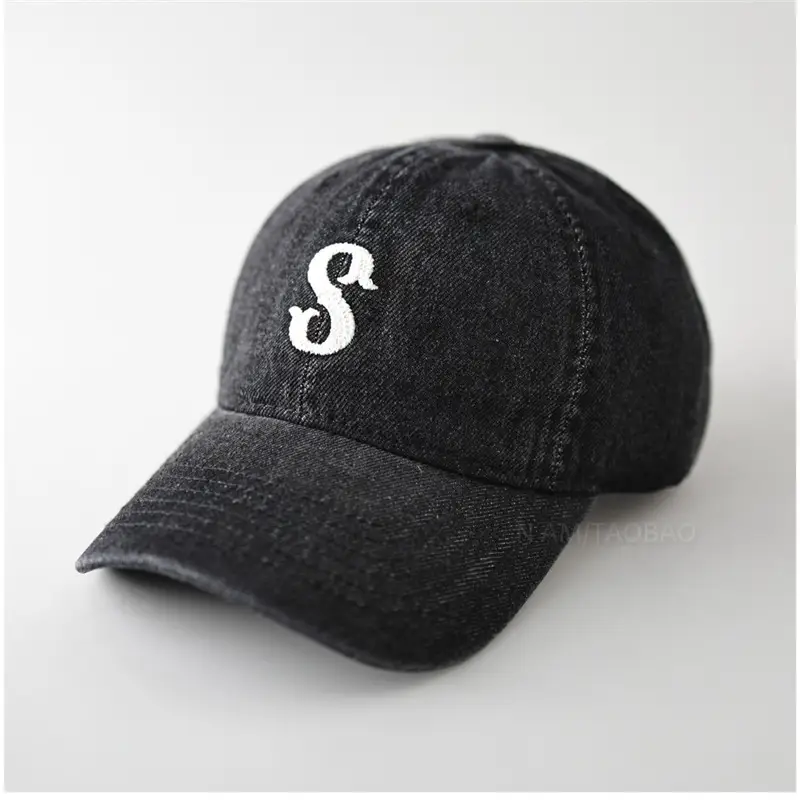 Men Blue Denim Baseball Cap with Letter S