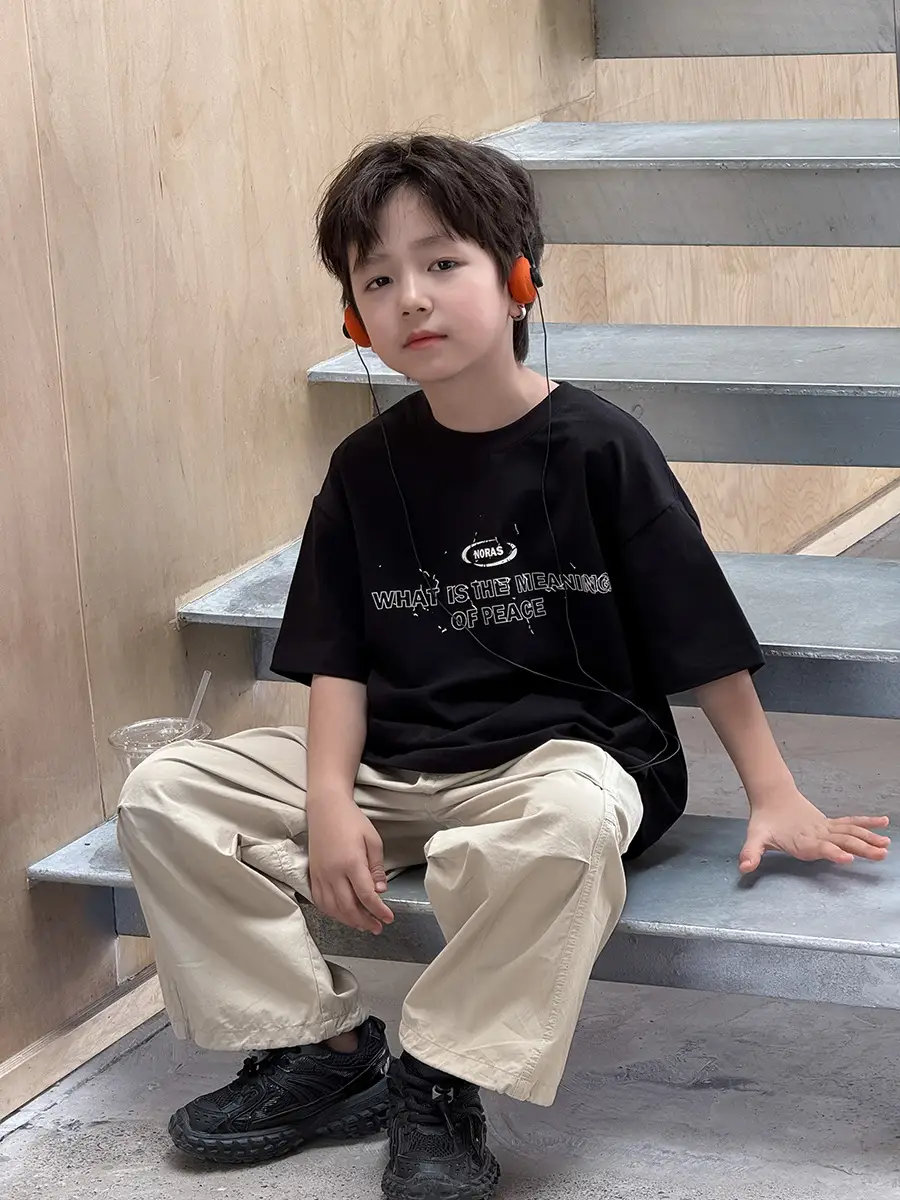 Boys Cotton Top Shirt Black White Summer 2026 - Image 4