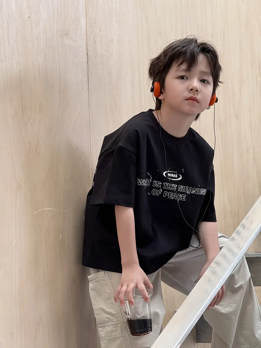 Boys Cotton Top Shirt Black White Summer 2026 - Image 7