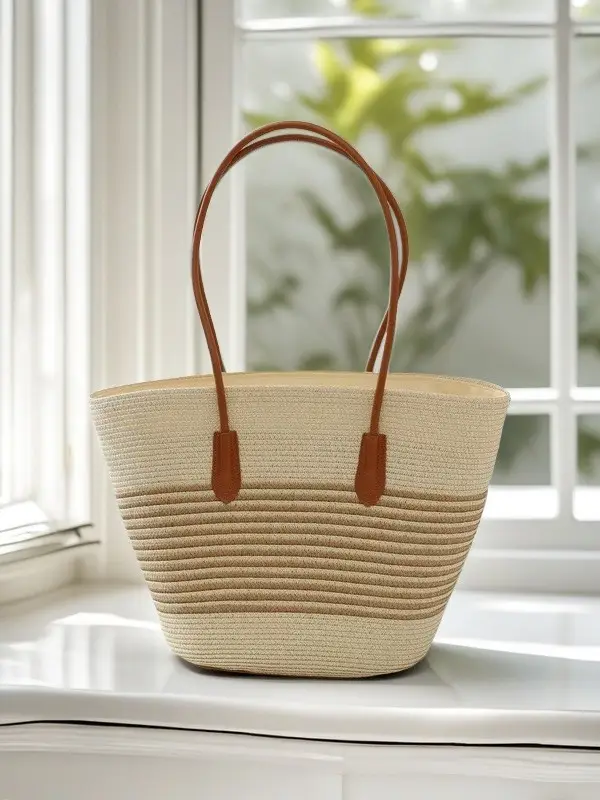 Striped Straw Woven Bag for Women Summer Large Capacity - Image 3