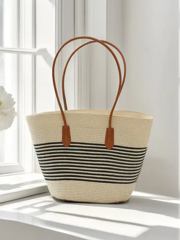 Striped Straw Woven Bag for Women Summer Large Capacity - Image 5