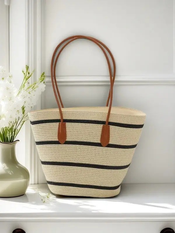 Striped Straw Woven Bag for Women Summer Large Capacity - Image 4