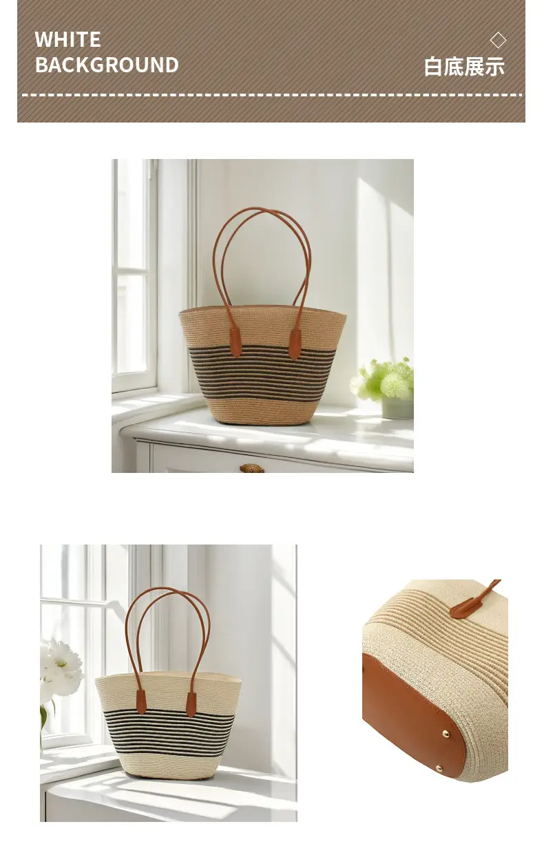 Striped Straw Woven Bag for Women Summer Large Capacity — feature 14