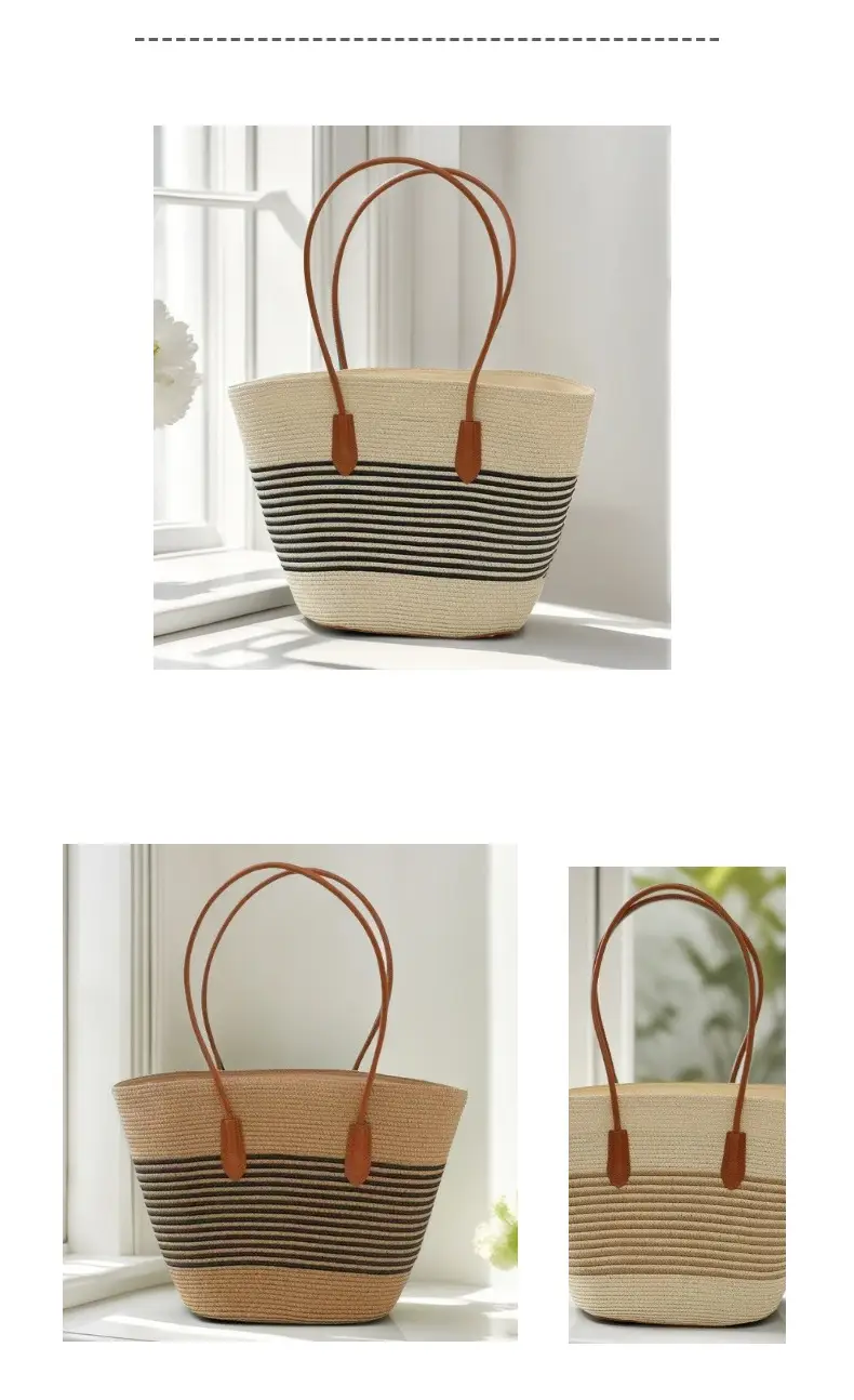 Striped Straw Woven Bag for Women Summer Large Capacity — feature 15