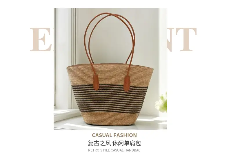 Striped Straw Woven Bag for Women Summer Large Capacity — feature 2