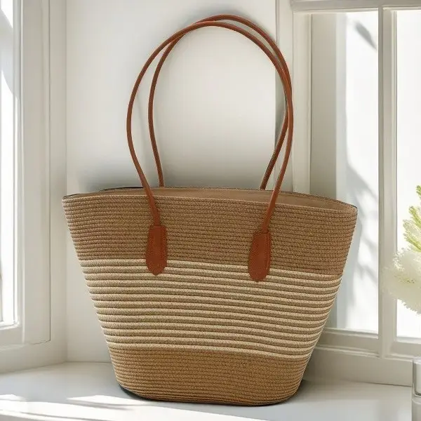 Striped Straw Woven Bag for Women Summer Large Capacity - Image 2