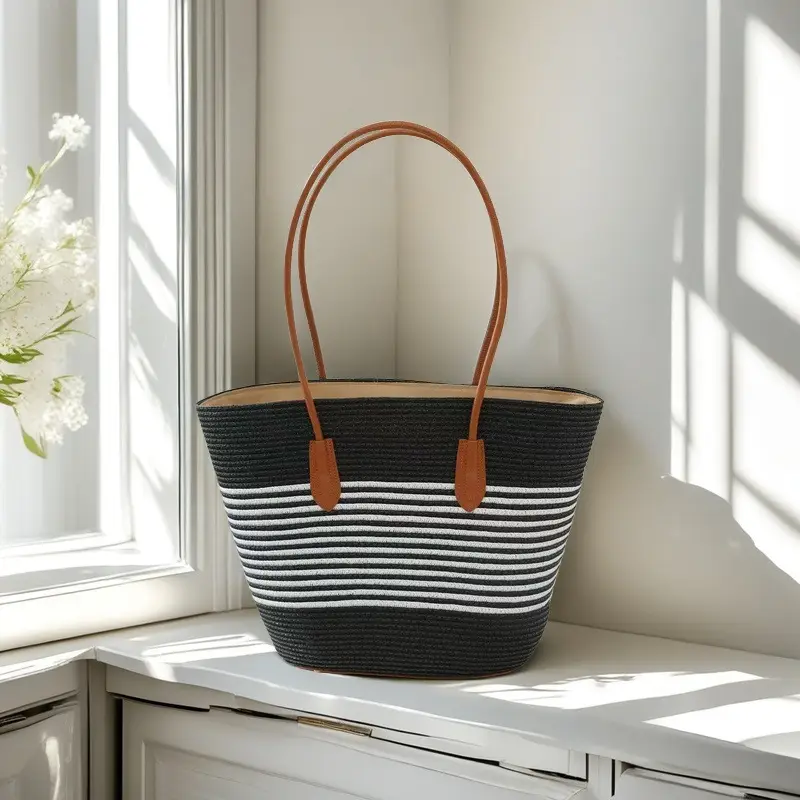 Striped Straw Woven Bag for Women Summer Large Capacity - Image 6
