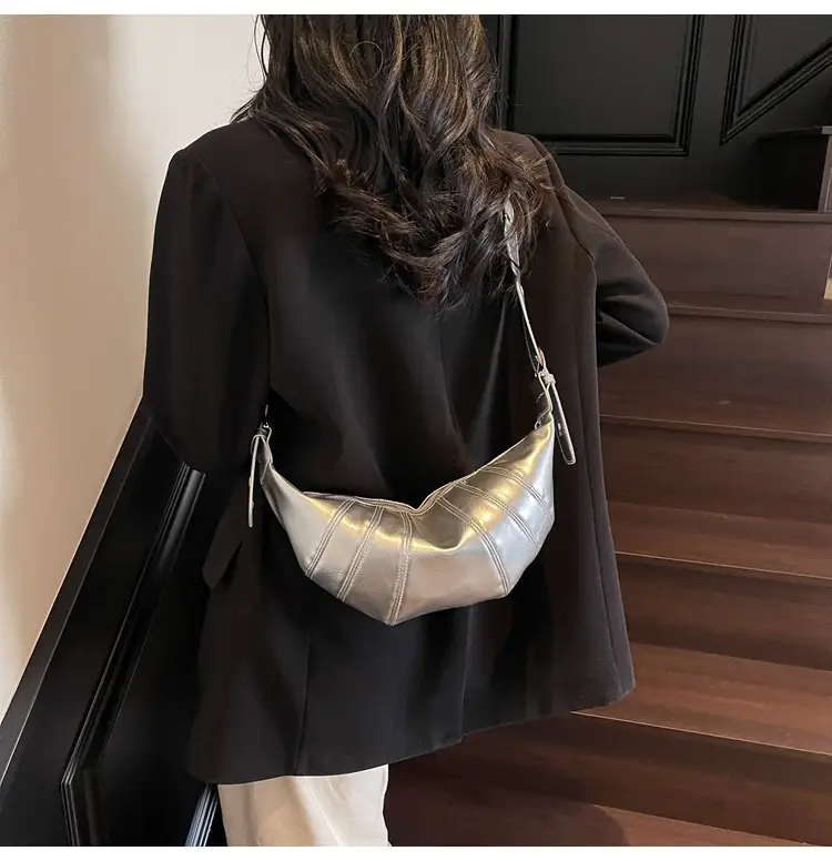 Women's Silver Crossbody Bag with Leather Jacket — feature 16