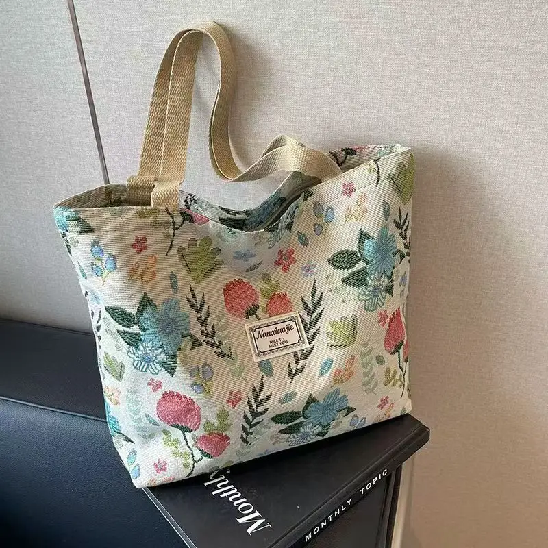 Canvas Floral Tote Bag Large Capacity Women