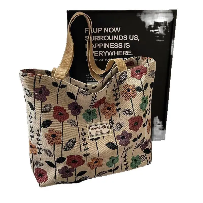 Canvas Floral Tote Bag Large Capacity Women