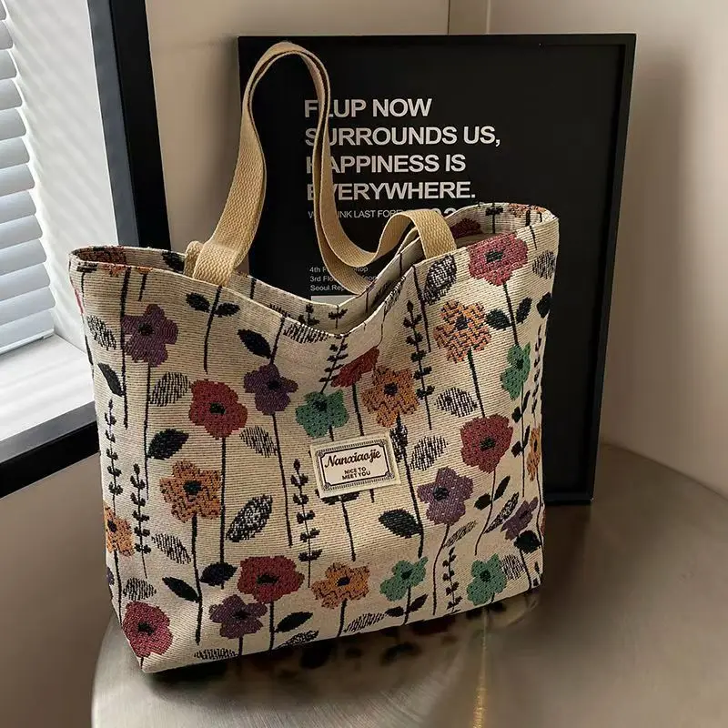 Canvas Floral Tote Bag Large Capacity Women — feature 1