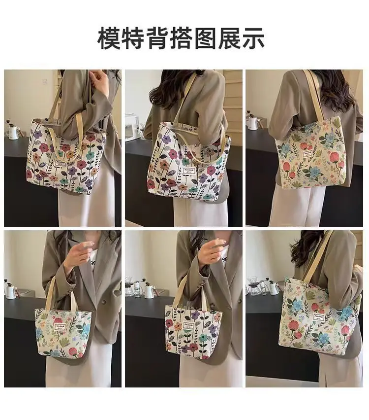 Canvas Floral Tote Bag Large Capacity Women — feature 3