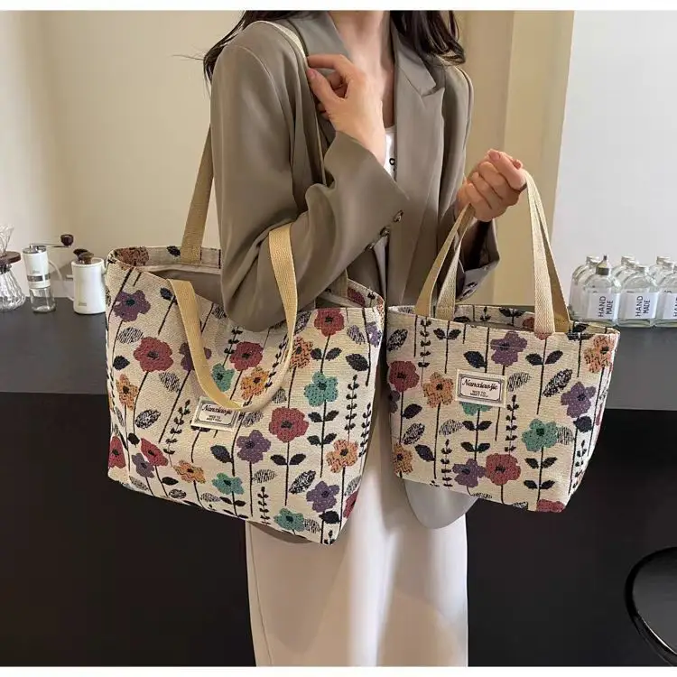 Canvas Floral Tote Bag Large Capacity Women — feature 5
