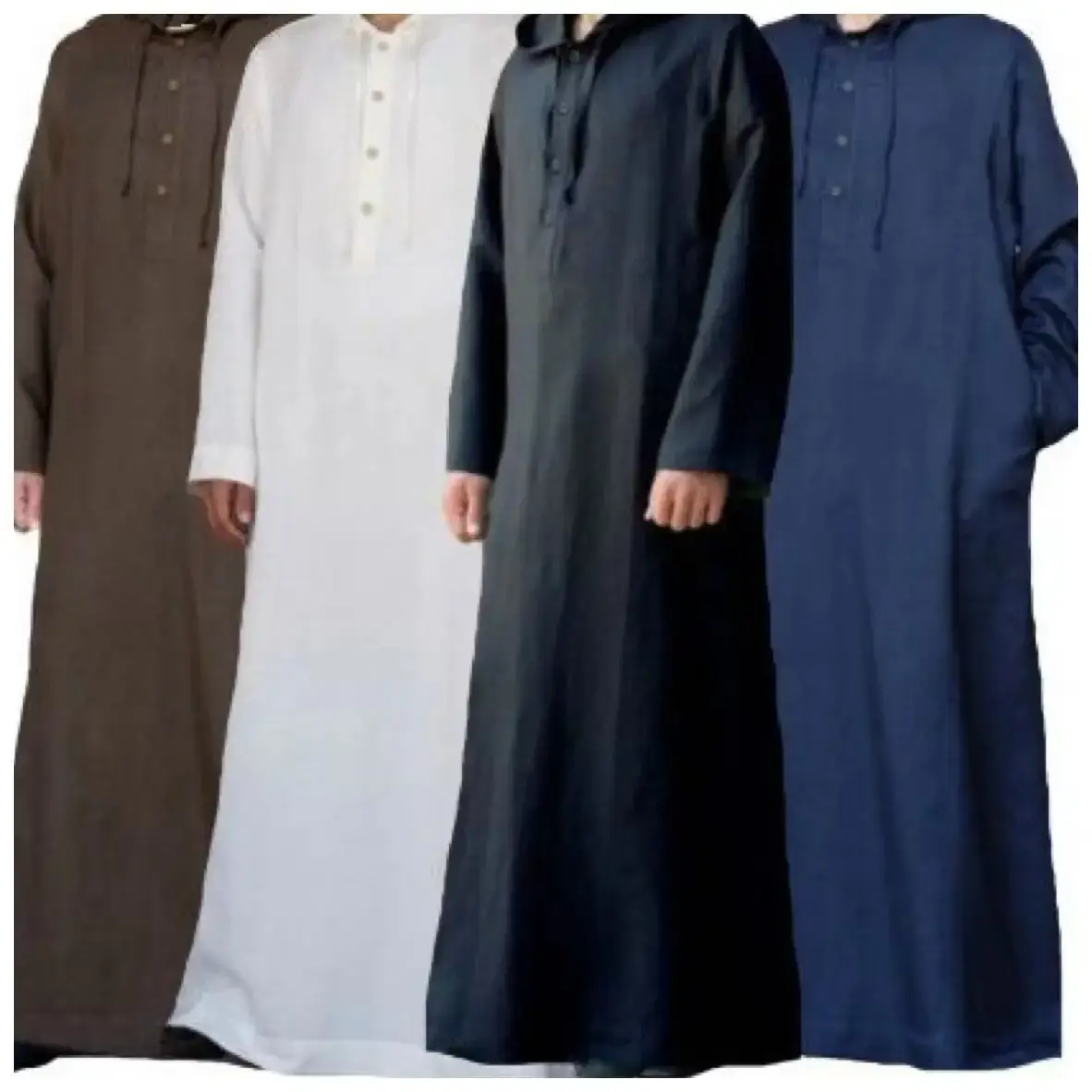 2022 New Muslim Robe Long Hooded Shirt Black - Image 5