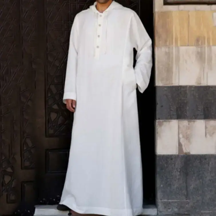 2022 New Muslim Robe Long Hooded Shirt Black - Image 7