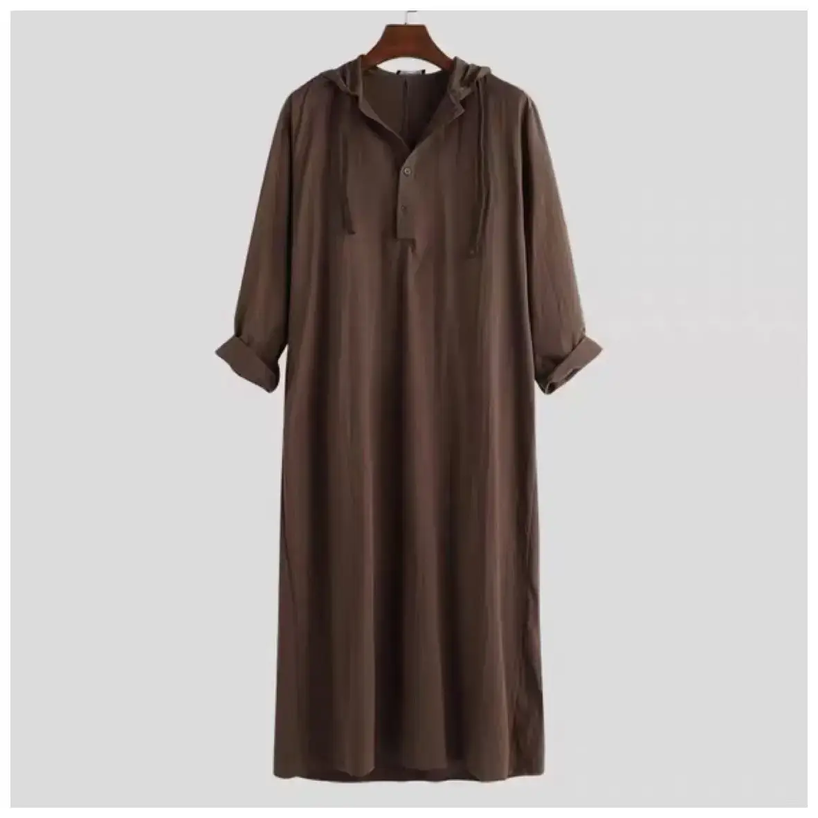 2022 New Muslim Robe Long Hooded Shirt Black - Image 9