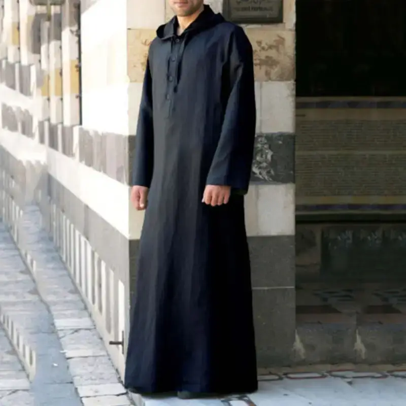 2022 New Muslim Robe Long Hooded Shirt Black — feature 3