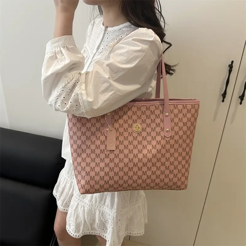 Women's Black Checkered Check Tote Bag Large Capacity